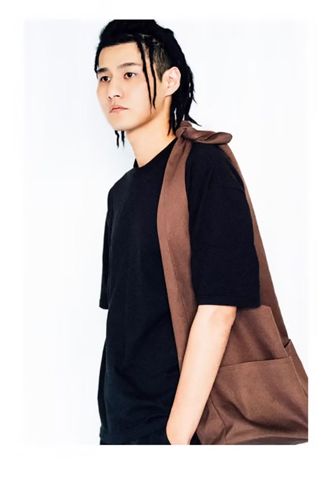 HNLAB - 僧棕咖色打結旅行漂流人包 BROWN HOBO BAG OOTD半側面男