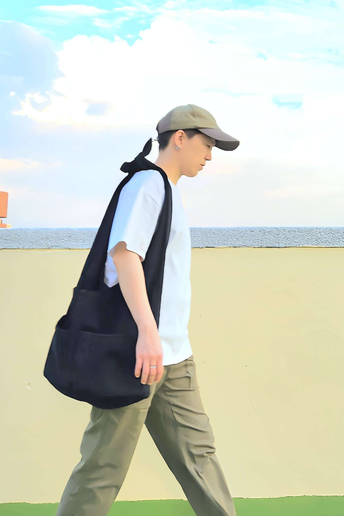 黑色牛仔布打結旅行漂流人包BLACK DENIM HOBO BAG 背帶加長