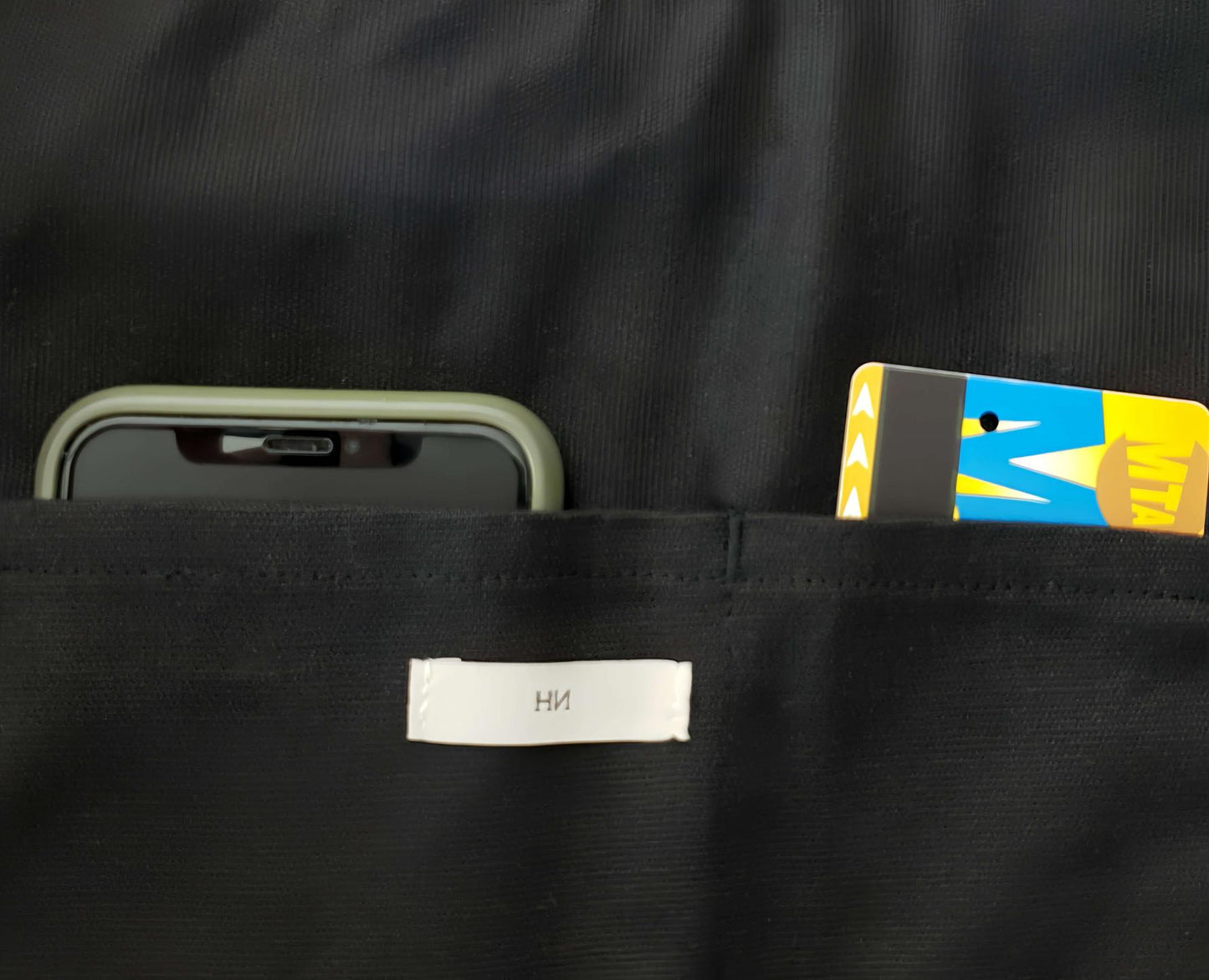 LARGE STUDDED DENIM HOBO BAG 黑色牛仔布鉚釘流浪漂流人包,手機卡夾袋 - HNLAB