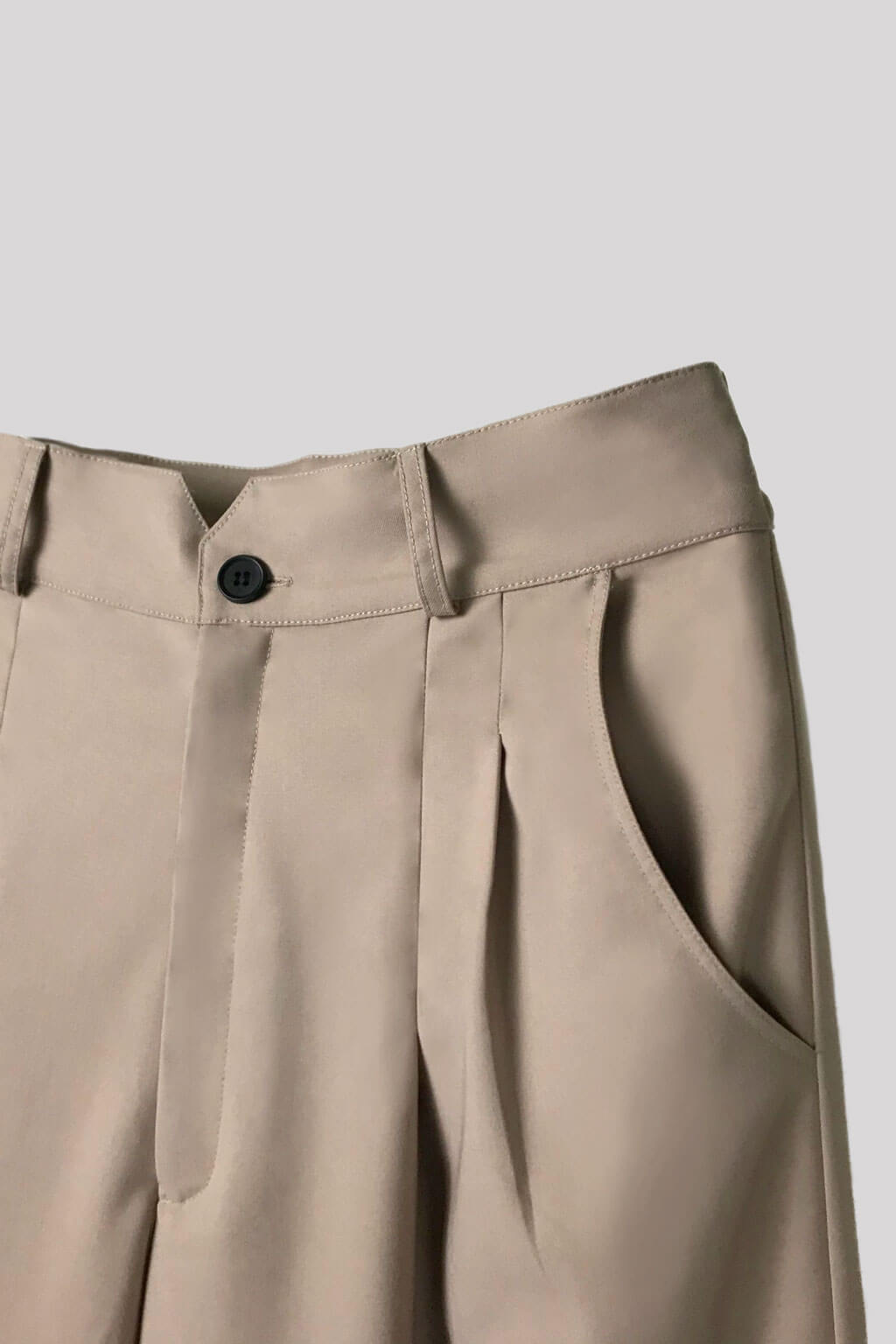 卡及高腰寬版3D立體剪裁抓摺長褲 BEIGE WIDE LEG PANTS - HN LAB