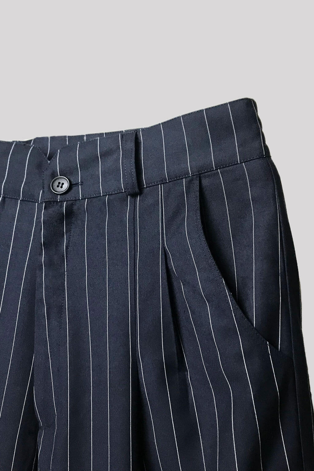 深藍白條紋高腰寬版3D立裁西裝長褲 扣子拉鍊STRIPE WIDE LEG PANTS - HN LAB