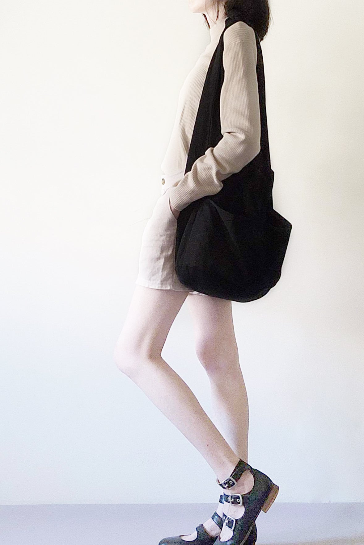 黑色牛仔布打結旅行漂流人包款 BLACK DENIM HOBO BAG - HN LAB