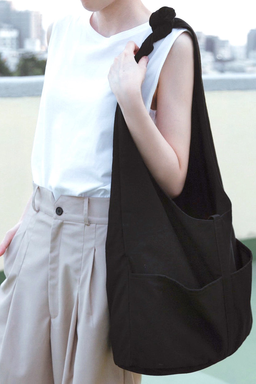 黑色牛仔布打結旅行漂流人包款 BLACK DENIM HOBO BAG - HN LAB