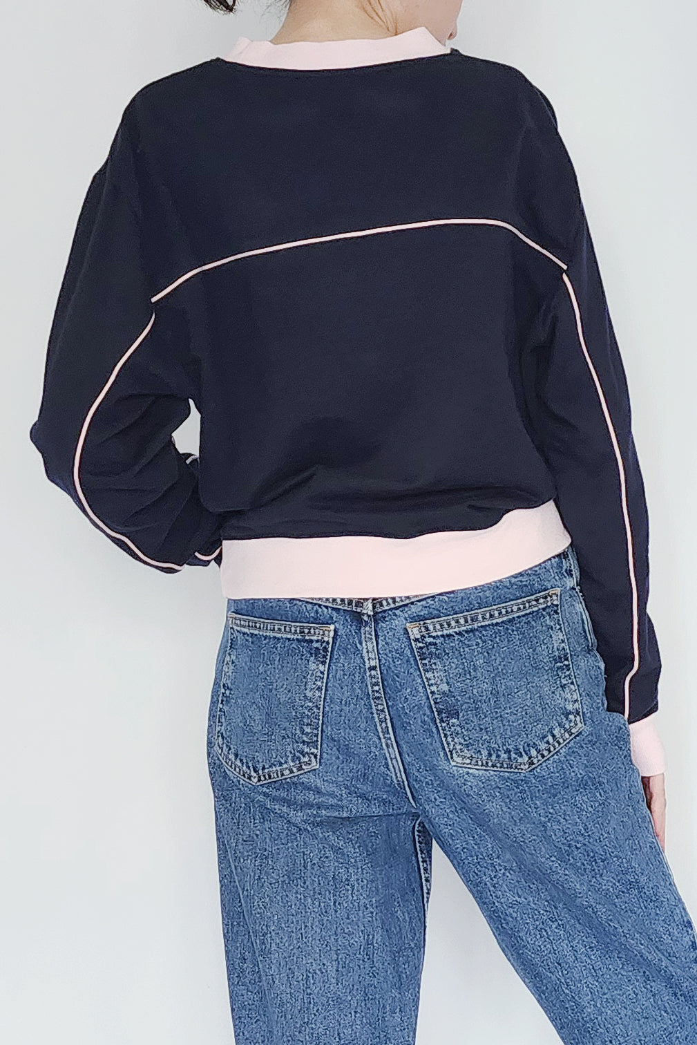 T系列-深藍/粉色滾條拼接撞色大學T衛衣Alice Sweatshirt - HN LAB