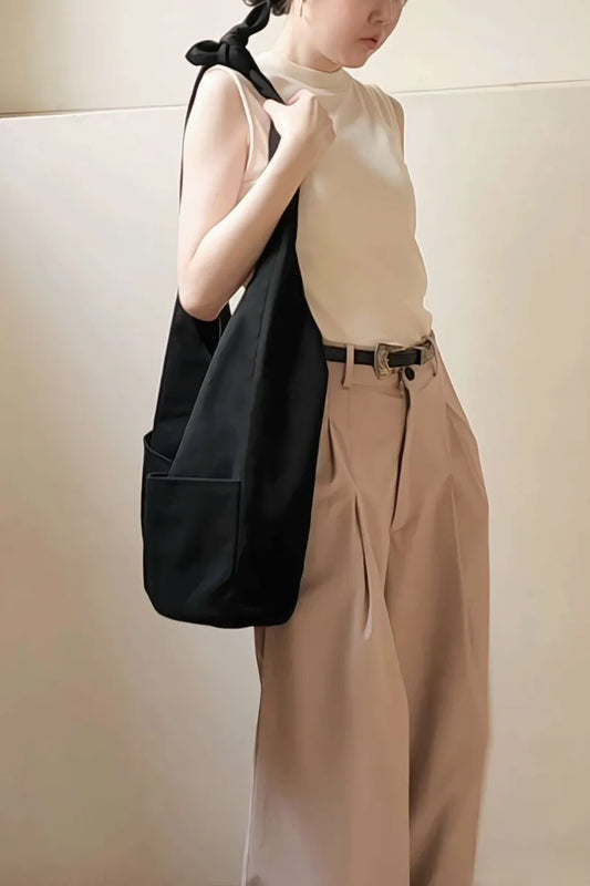 黑色牛仔布打結旅行漂流人包BLACK DENIM HOBO BAG 背帶加長