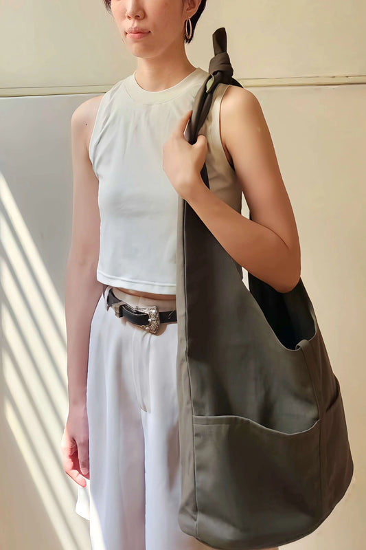 軍綠色打結旅行漂流人包ARMY GREEN HOBO BAG  商品圖正面- HNLAB