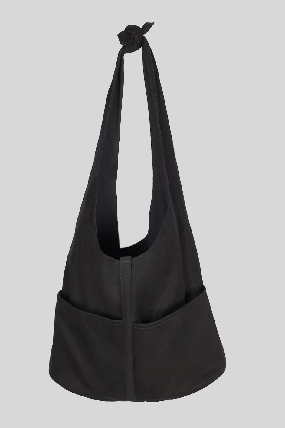 黑色牛仔布打結旅行漂流人包BLACK DENIM HOBO BAG 背帶加長商品圖正面 - HNLAB