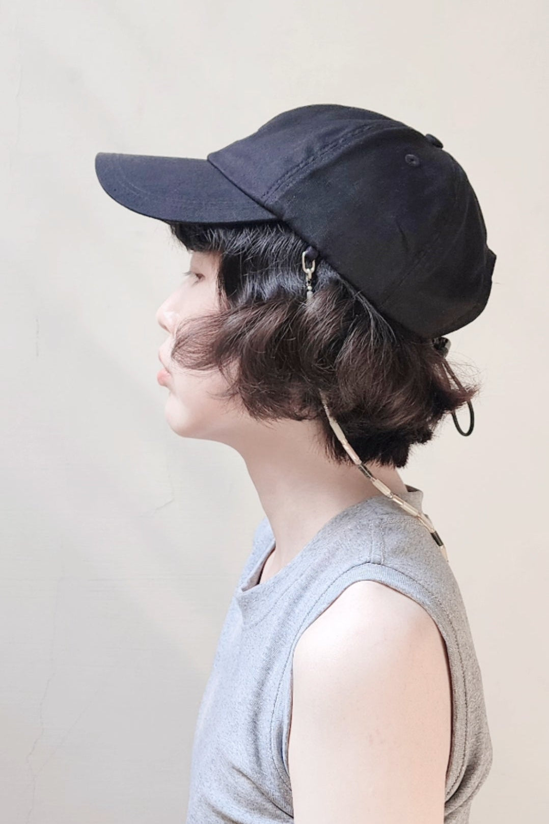 BEADED CAP CORD BASEBALL CAP串珠帽繩黑單寧棒球帽(預購）