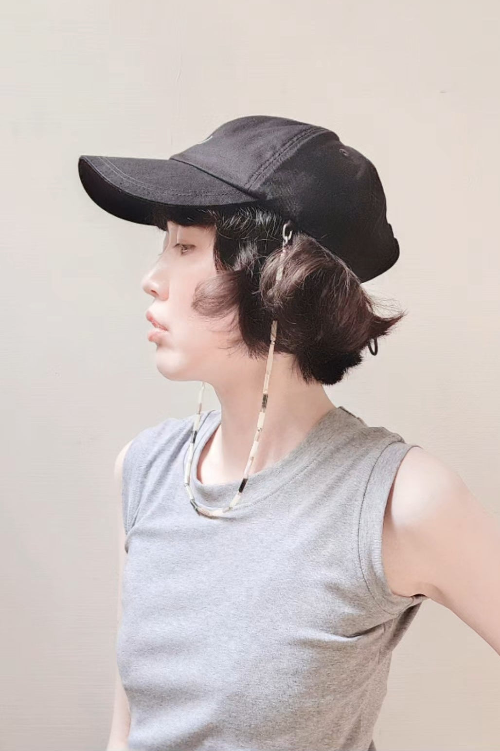 BEADED CAP CORD BASEBALL CAP串珠帽繩黑單寧棒球帽(預購）