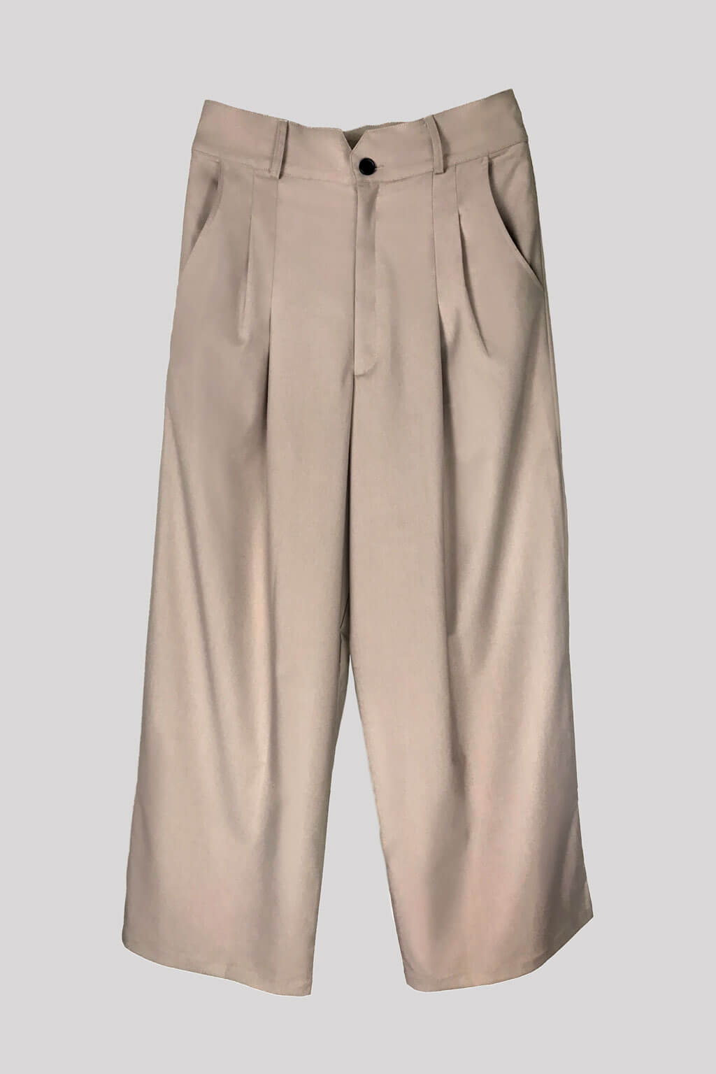 卡及高腰寬版3D立體剪裁抓摺長褲 BEIGE WIDE LEG PANTS HN LAB