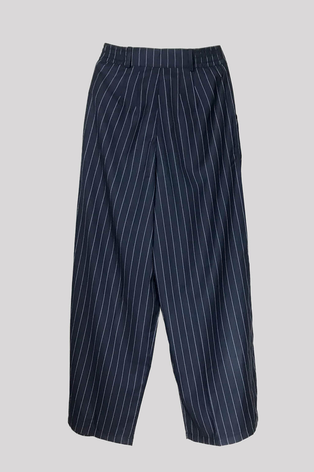 深藍白條紋高腰寬版3D立裁西裝長褲 STRIPE WIDE LEG PANTS HN LAB