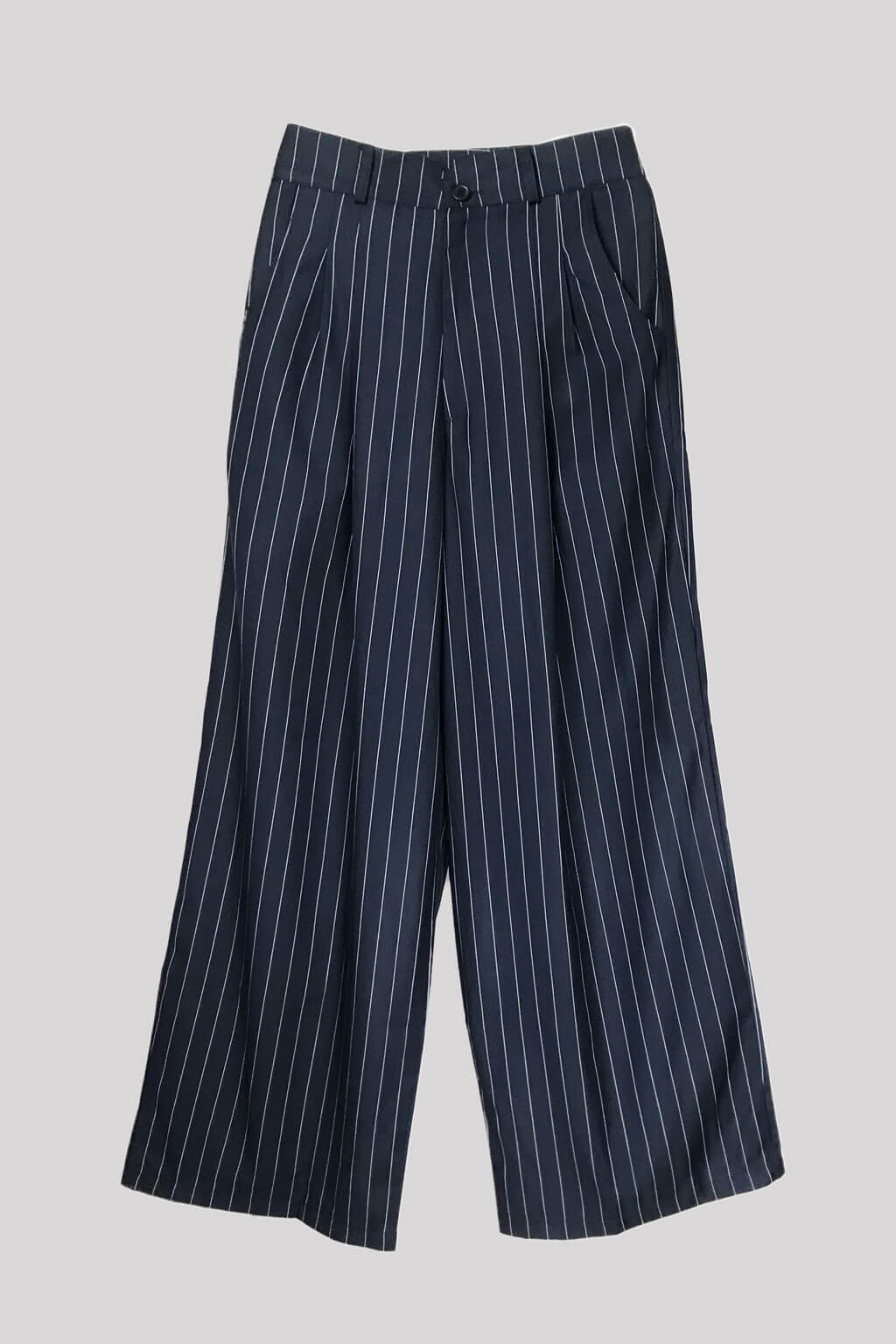 深藍白條紋高腰寬版3D立裁西裝長褲 STRIPE WIDE LEG PANTS HN LAB