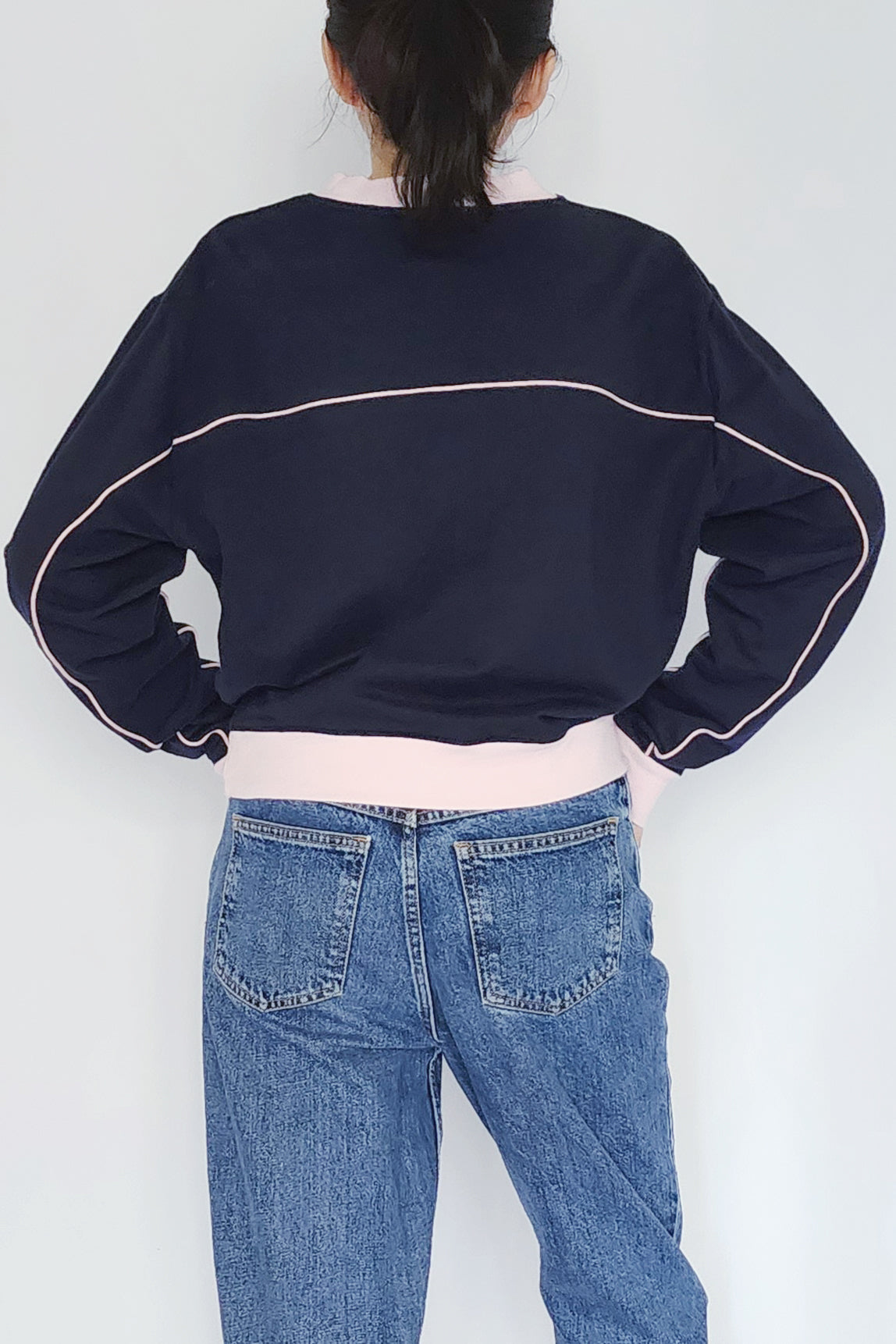 T系列-深藍/粉色滾條拼接撞色大學T衛衣Alice Sweatshirt - HN LAB
